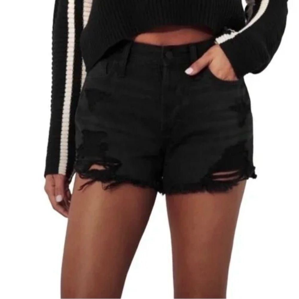 Hollister Women’s High Rise Mom Jean Shorts Distressed Black Size 30